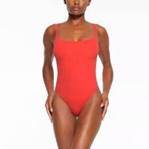 NWT RARE SKIMS FITS EVERYBODY SQUARE NECK BODYSUIT POPPY | LARGE